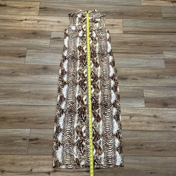 Women's Calvin Klein Maxi Dress SZ 6 Button Front Brown White Snake Print - Picture 6 of 10
